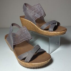 Skechers‎ Cali Washed Taupe Beverlee High Tea Cork Wedge Sandals Women's Size 5